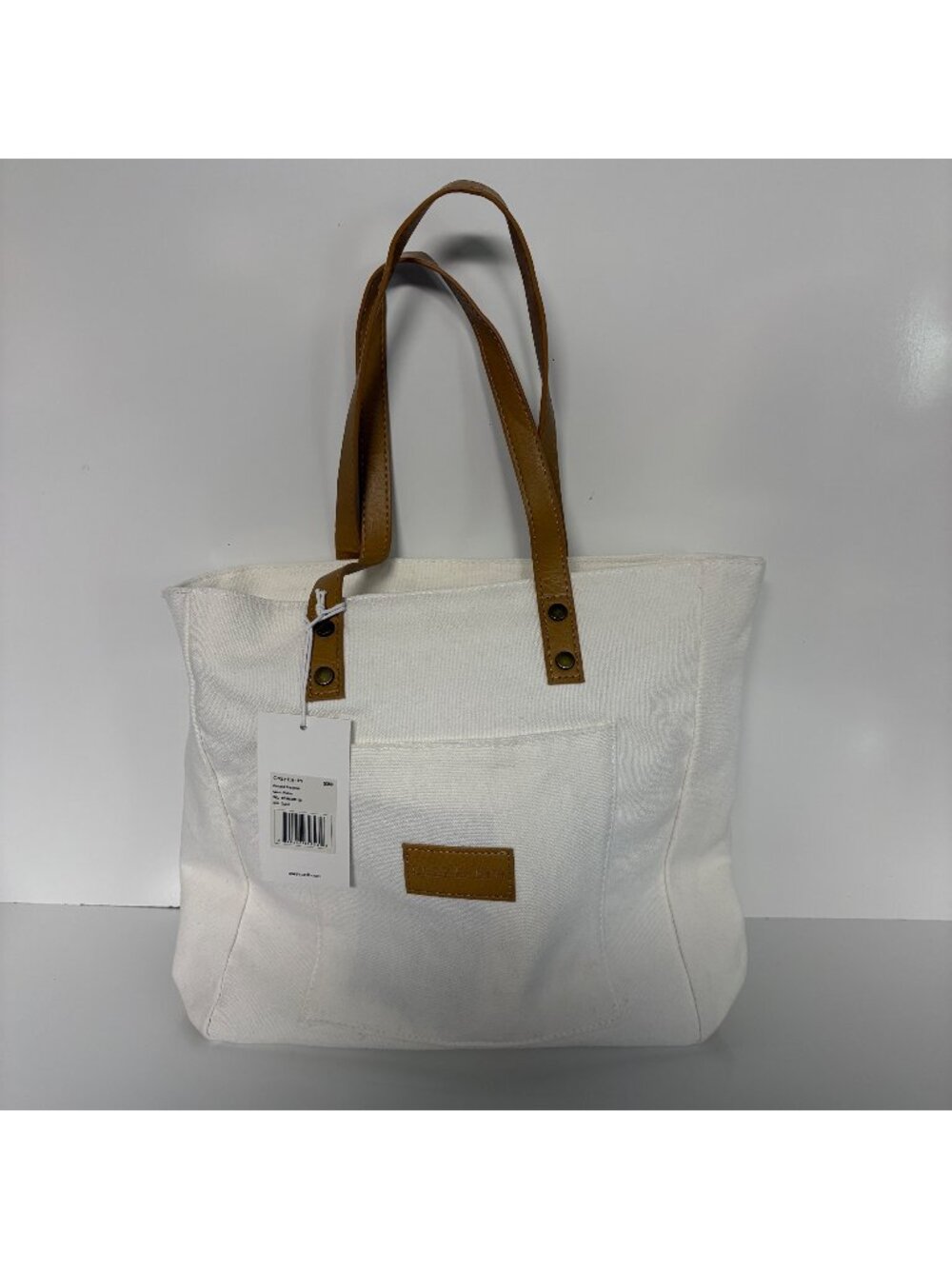 Cozy Earth Natural Canvas Tote Bag Faux Leather Handles Zipper Closure NEW